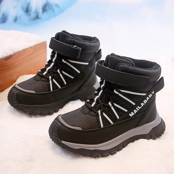 Quealent Boys Girls Toddler Snow Boots Waterproof No-slip Outdoor Warm Winter Shoes for Toddler-Little Kids-Big Kids Black for Size 13