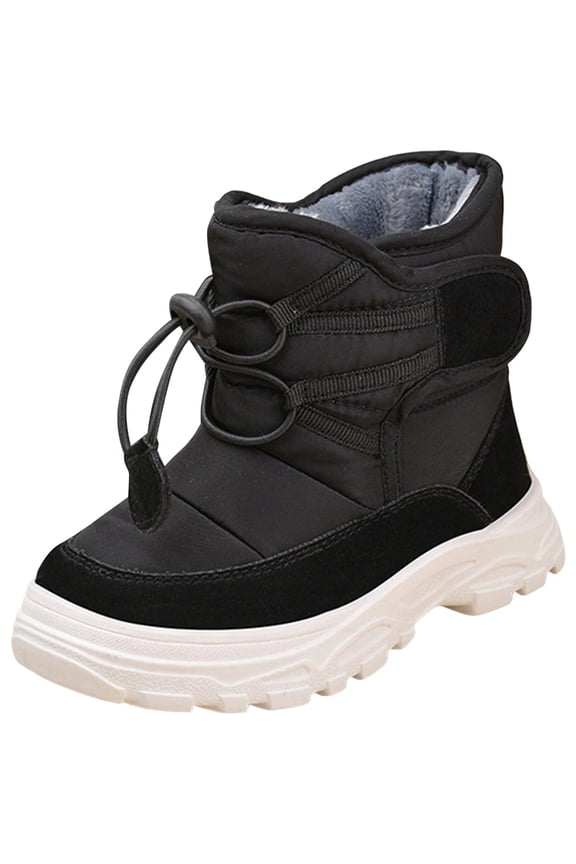 Boys Girls Winter Snow Boots Slip Resistant Outdoor Cold Weather Boots with Faux Furry Lining Black for Size 8