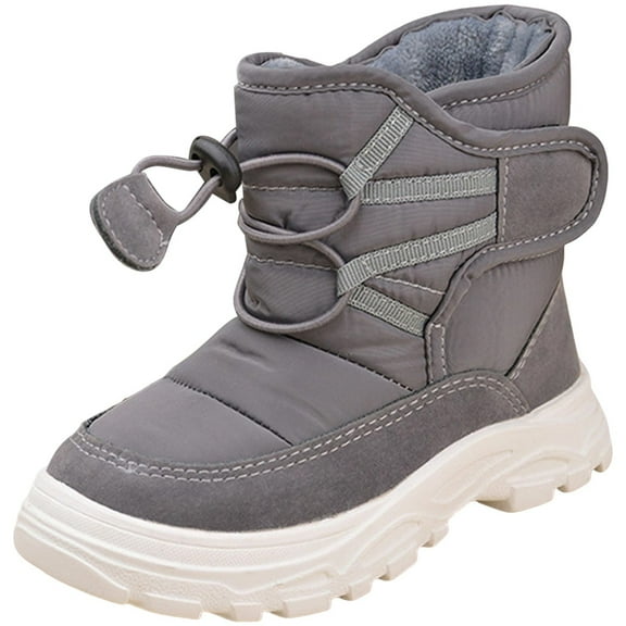 Quealent Boys Girls Winter Snow Boots Slip Resistant Outdoor Cold Weather Boots with Faux Furry Lining Gray for Size 7