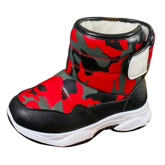 Quealent Boys Girls Winter Snow Boots Waterproof Outdoor Warm Liner Non-Slip Elastic Band Shoes for Toddler/Little Kid/Big Kid Red for Size 2.5