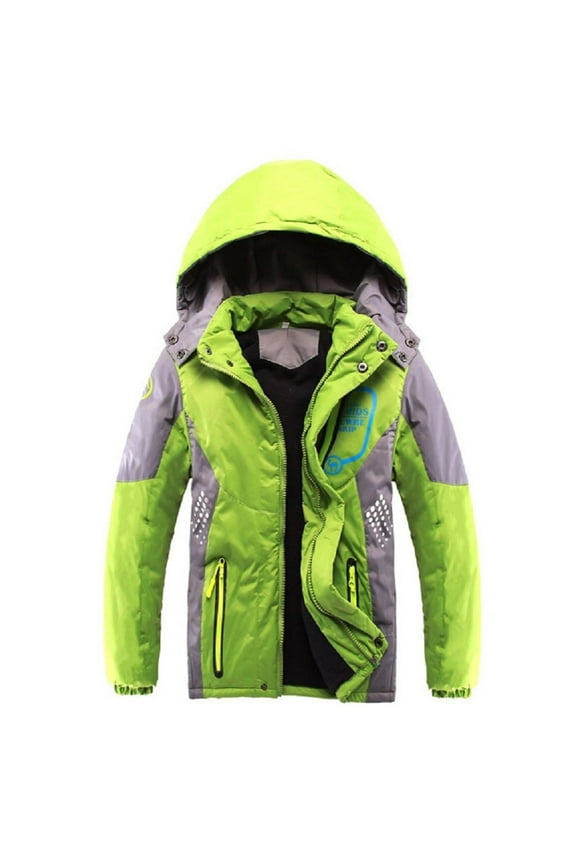 Boys' Hooded Winter Coat Warm Waterproof Puffer Jacket Thick Fleece Parka (Green,7-8 Years)