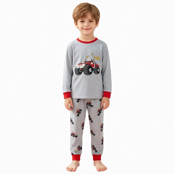 Quealent Boys Pajamas Set Long Sleeve Sleepwear 2 Piece Pajama Set for Little Boys 6-14 Years (Red, 3-4 Years)