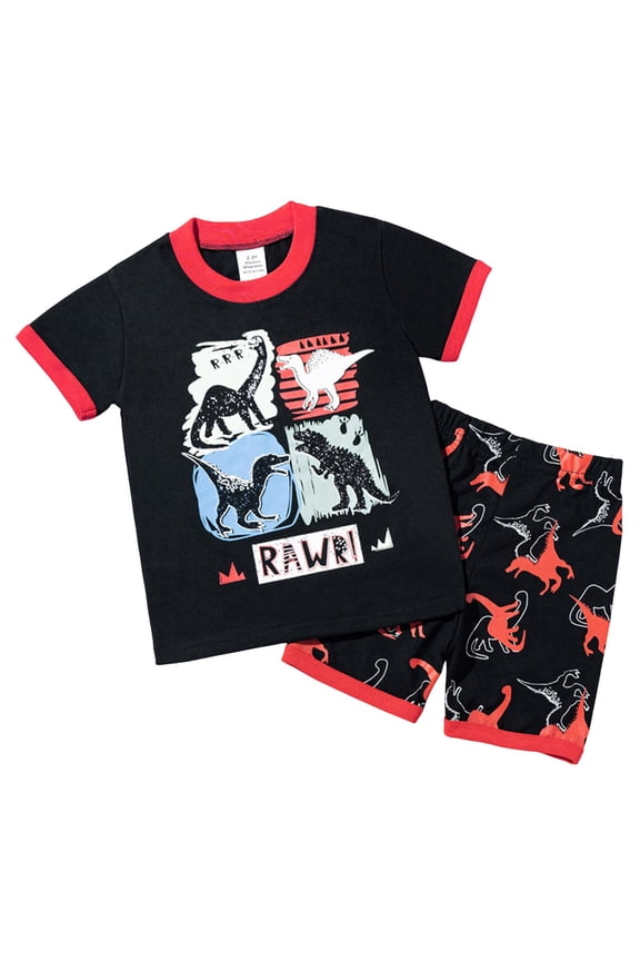 Boys Pajamas Toddler Boys Summer Pajamas Dinosaur 2 Piece Short Sleeves Boy Pjs Kids Sleepwear Size 3-8 Years (Red, 5-6 Years)