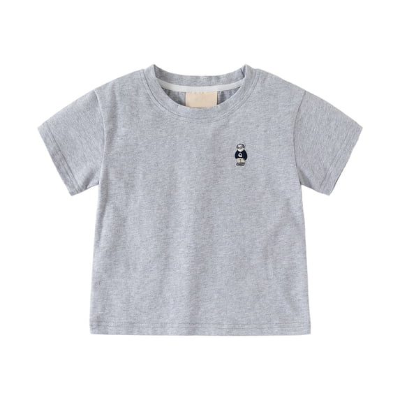 Quealent Boys Short Sleeve T-Shirt Kids Cotton Tees Crewneck Tops Basic Shirts (Grey, 1-2 Years)