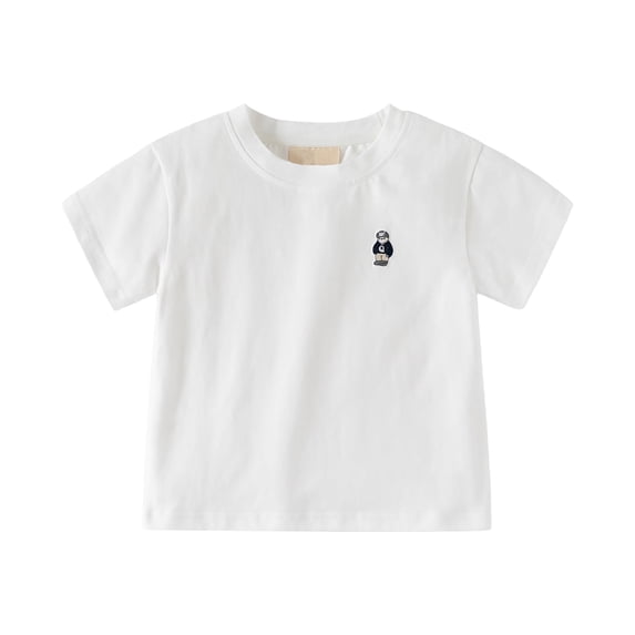 Quealent Boys Short Sleeve T-Shirt Kids Cotton Tees Crewneck Tops Basic Shirts (White, 1-2 Years)