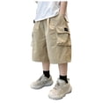 thumbnail image 1 of Quealent Boys Shorts Kids Cotton Cargo Athletic Shorts Boys School Uniform Causal Active Summer Clothes with Pockets Khaki for Size 13-14 Years, 1 of 3