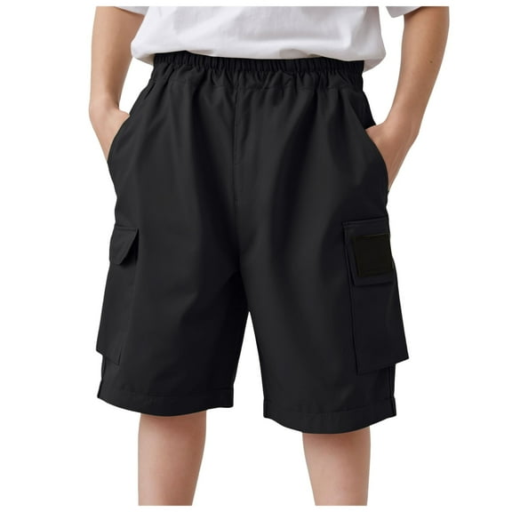 Quealent Boys Shorts Kids High Waisted Cargo Shorts Summer Casual Shorts with Pockets Black for 3-4 Years
