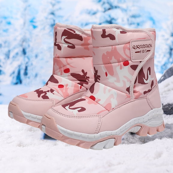Quealent Boys Snow Boots Waterproof Outdoor Warm Slip girls Winter Shoes Pink for Size 1