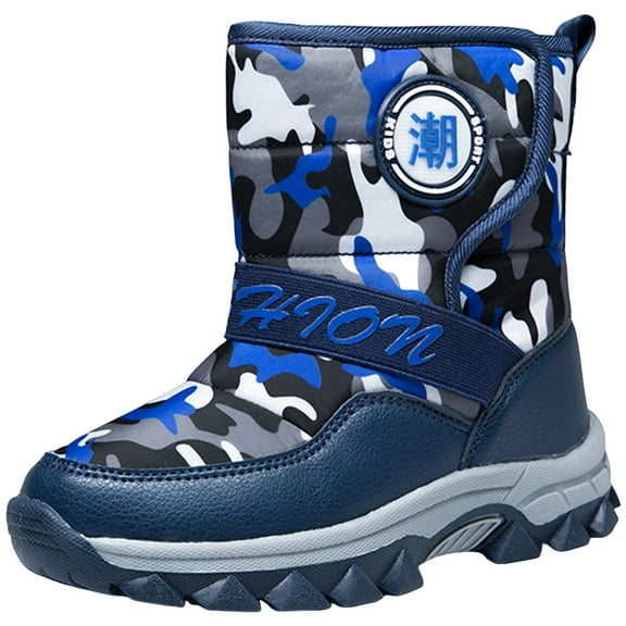 Quealent Boys Snow Boots Winter Waterproof Slip Resistant Cold Weather Shoes (Toddler/Little Kid/Big Kid) Dark Blue for Size 1