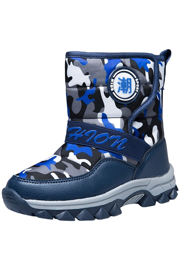 Boys Snow Boots Winter Waterproof Slip Resistant Cold Weather Shoes (Toddler/Little Kid/Big Kid) Dark Blue for Size 4