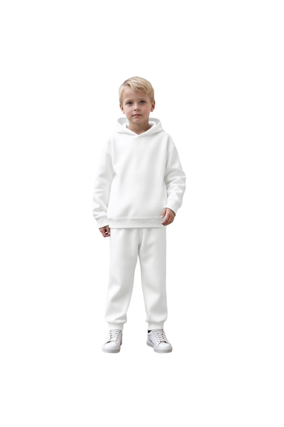 Boys Sweat Suit Set - 2 Piece Soft Fleece Pullover Hoodies and Athletic Cargo Jogger Sweatpants for Boys White for Size 5-6 Years