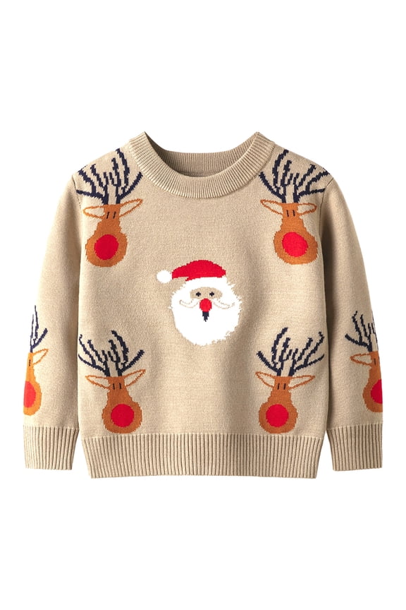 Boys Sweater Male Big Kid Sweaters for Kids Toddler Boys Girls Winter Long Sleeve Deer Christmas Knit Sweater Base Warm Boys (Khaki, 18-24 Months)