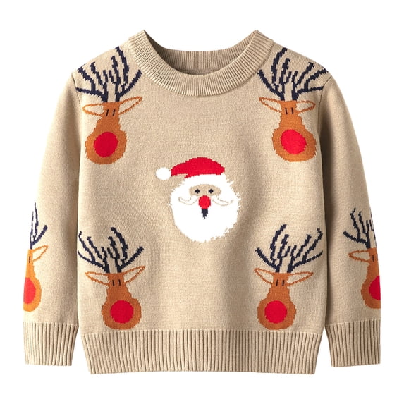 Quealent Boys Sweater Male Big Kid Sweaters for Kids Toddler Boys Girls Winter Long Sleeve Deer Christmas Knit Sweater Base Warm Boys (Khaki, 3-4 Years)