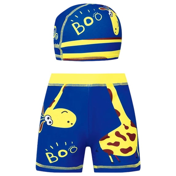 Quealent Boys Swim Trunks - Boy Bathing Suit Quick Dry Beach Swimsuit Toddler Stretch Shorts and Swimming Cap (Light Yellow, 7-8 Years)