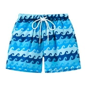 Quealent Boys Swim Trunks with Boxer Brief Liner Boys Swimwear Bathing Suit Toddler Swim Trunks Blue,3-4 Years
