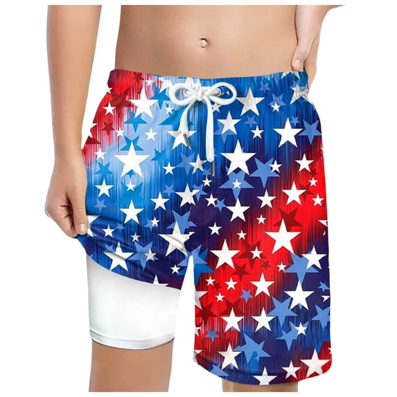 Quealent Boys Swim Trunks with Compression Liner Kids Bathing Suit 6-18 Years Swimwear Blue for Size 10-13 Years