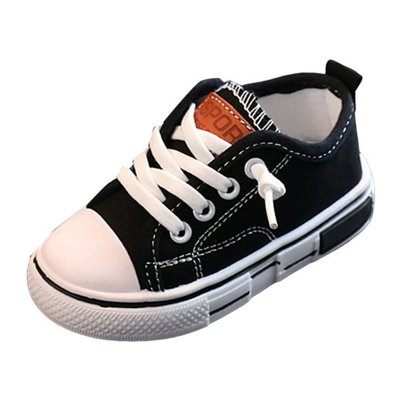 Quealent Boys and Girl Low Top Canvas Kids Lace up Sneakers Black for Size 9