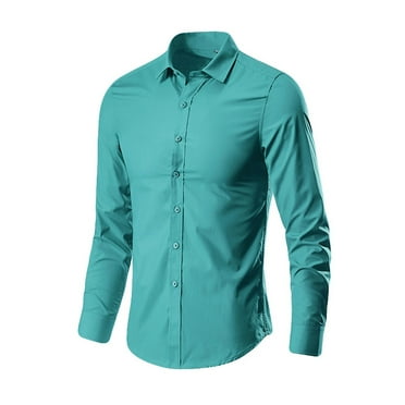 Quealent Button Up Shirt Men Clothing Fashion Mens Casual Button Down Shirts Stank Solid Color Long Sleeve Mens Dress Shirts Activewear Green,3XL