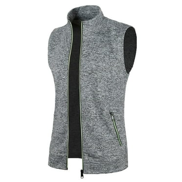 Quealent Cardigan Sweaters Vest for Men Thin Fleece Knit Slim Cardigan Zipper Pocket Sleeveless Casual Coat Jacket (Gray,XXL)