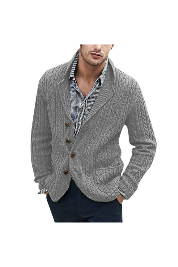 Cardigan Sweaters for Men Shawl Collar Cardigan Merino Wool Sweater Button Up Jacket for Men (Gray,XL)