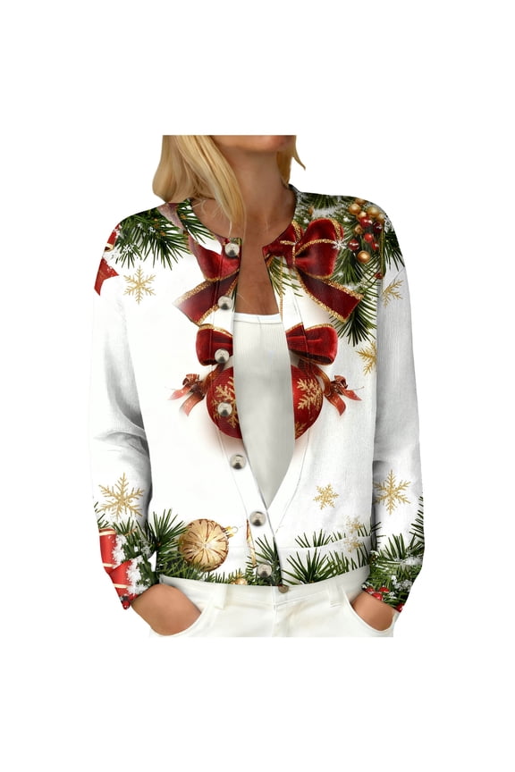 Cardigan Sweaters for Women Crew Neck Loose Fit Button Up Chunky Sweater Open Front Casual Fall Knit Jacket White for Size 3XL