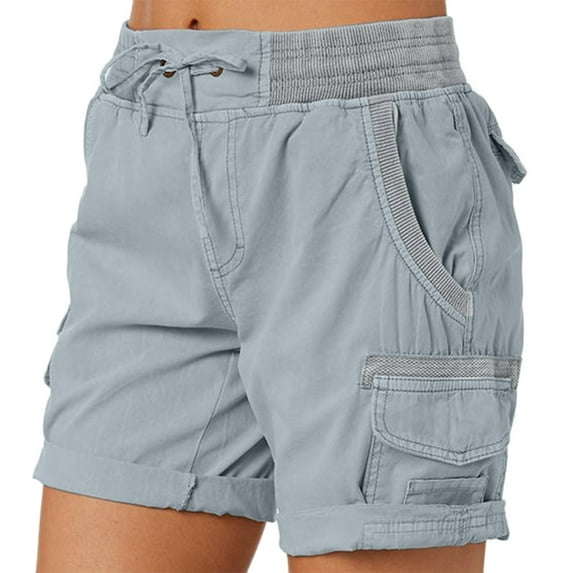 Quealent Casual Shorts For Women Cargo Summer Loose Hiking Bermuda With Pockets Pants (Gray,XXL)