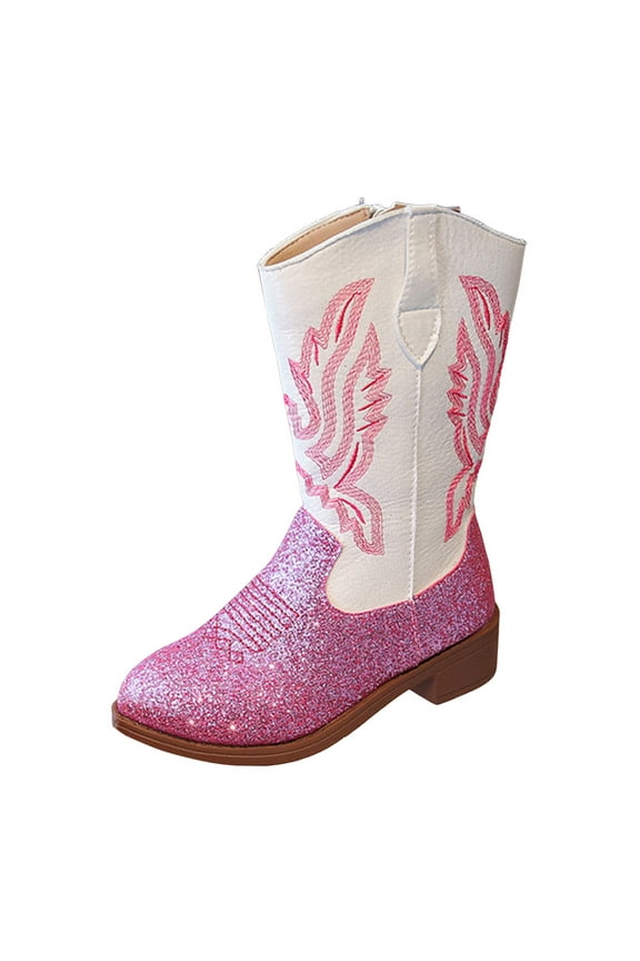 Cowboy Boots for Girls and Boys Western Mid-Calf Brown Cowgirl Boots Riding Shoes Light Pink for Size 13.5