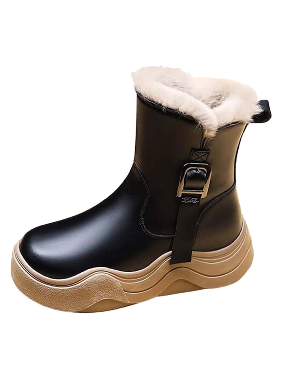Cozy Kids Snow Boots, Warm & Water-Resistant Winter Boots with Faux Furry for All-Day Play, Non-Slip Mid Calf Boots Black for Size 2.5