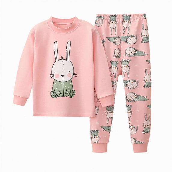 Quealent Cute Print Pajamas Set for Girls Kids Long Sleeve Top and Pant PJS Clothes Sleepwear 2PCS Set (White, 5-6 Years)