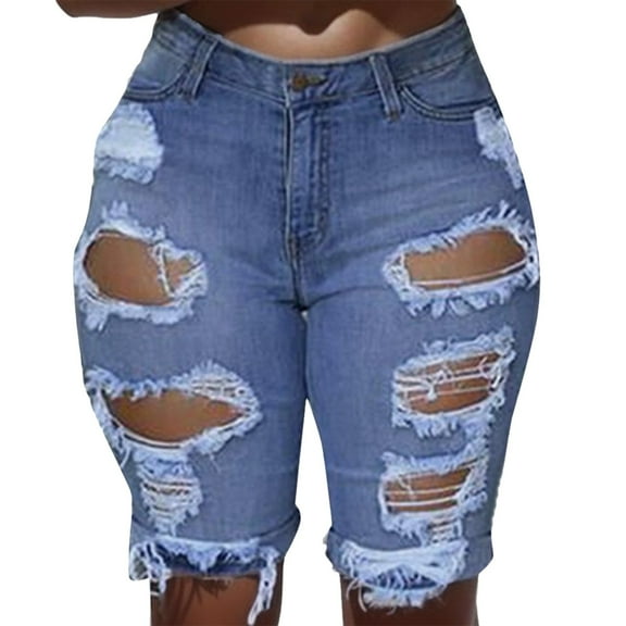 Quealent Denim Hole Pants Ripped Women Short Jeans Leggings Shorts Denim Women's Jeans Jean Pants for Women plus Size Denim Women Pants Blue S