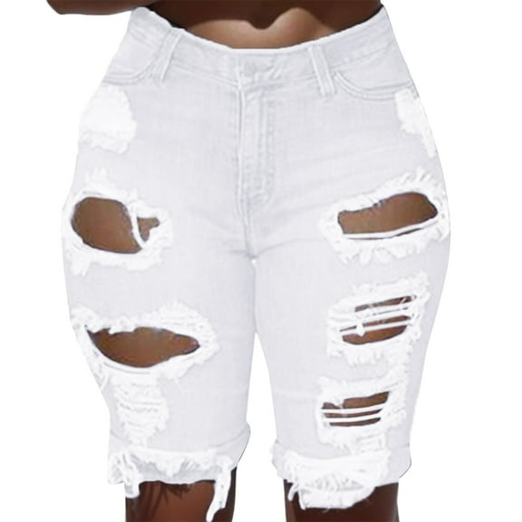 Quealent Denim Hole Pants Ripped Women Short Jeans Leggings Shorts Denim Women's Jeans Jean Pants for Women plus Size Denim Women Pants White 3XL
