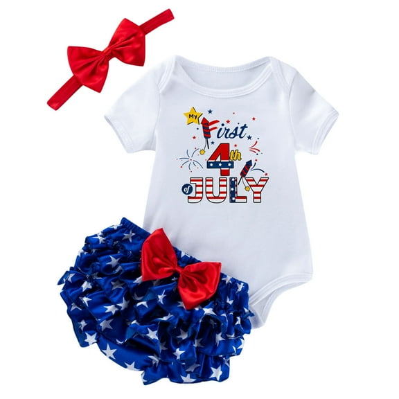 Quealent My First 4th of July Baby Girl Outfit Baby Girl Clothes Romper Shorts Set Floral Summer Outfits Independence Day Cute Baby Clothes Girl Red,9-12 Months