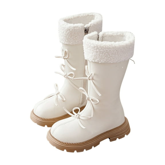 Quealent Fluffy Boots for Little Kids/Big Kids Zipper Fuzzy Warm Winter Short Boots with Faux Furry Lining Bootie Shoes Beige for Size 2