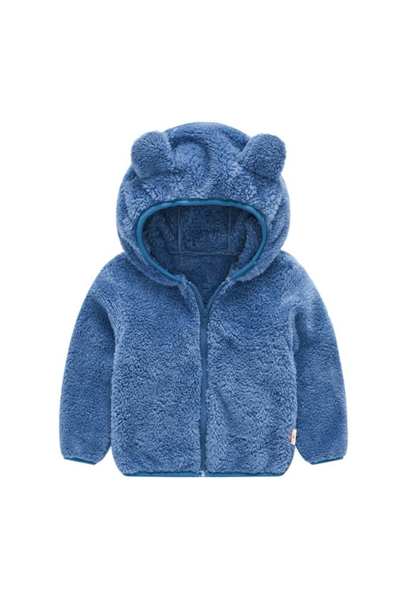 Girl Jean Jacket Fall Clothes Toddler Baby Girls Boys Plush Lining Coat Kids Hooded Long Sleeve Zipper Solid Thick Warm Jacket Blue,3-4 Years