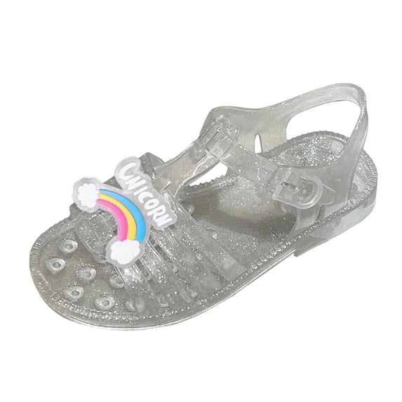 Quealent Girl jelly sandals, closed toe princess summer dress shoes, beach flat sandals, birthday party dance casual flat shoes Clear for Size 12
