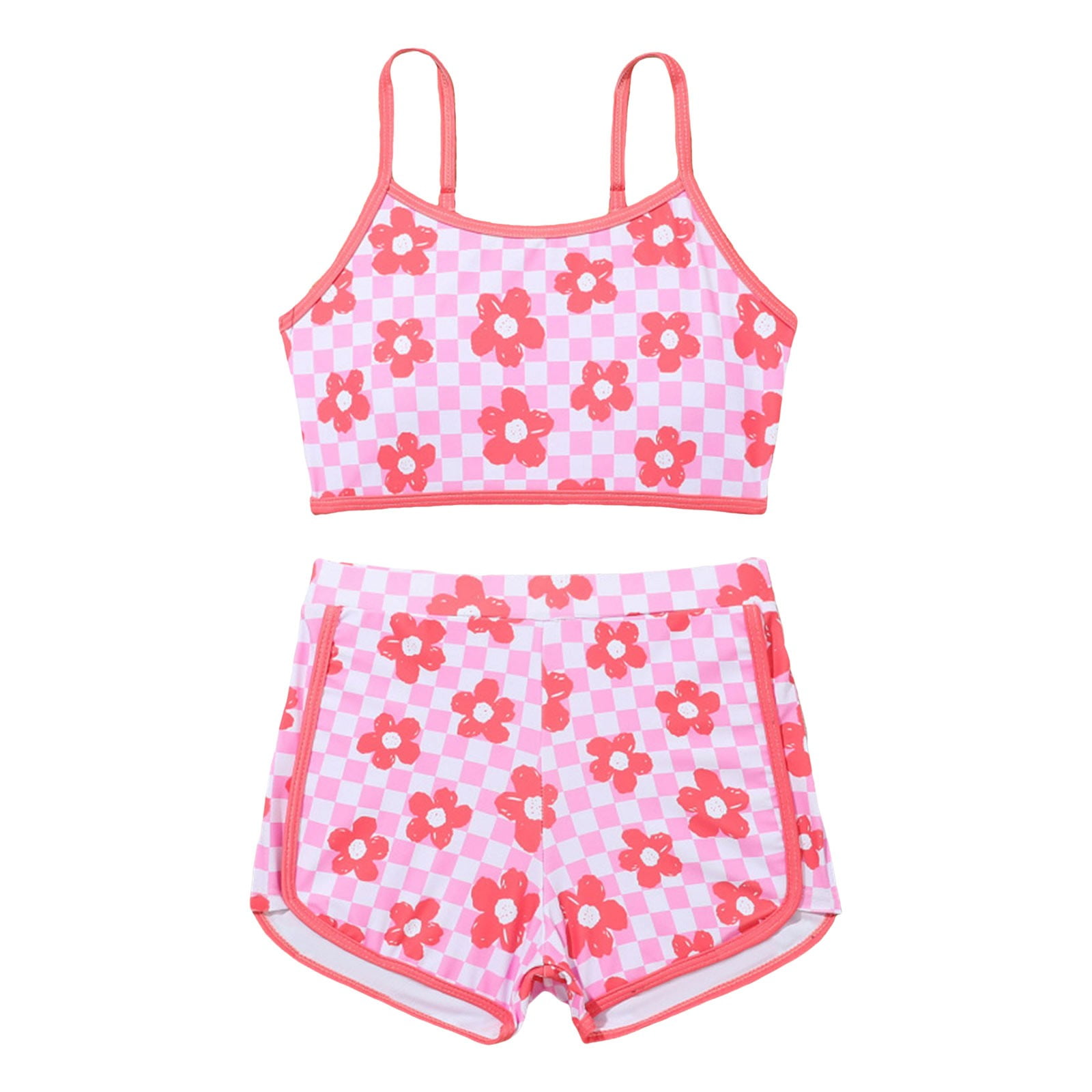 Coerni Girls Tropical Print Tankini 2Pcs Swimsuit Knot In Front Bikini Bathing Suits Summer Hawaiian Swimming Suit