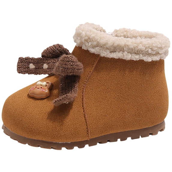 Quealent Girl's Boy's Winter Snow Boots Ankle Boots for Kids Boots Warm Furry Anti-Slip Brown for Size 11