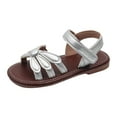 thumbnail image 1 of Quealent Girl's Flower Sandals Strappy Cute Open Toe Dress Sandals Silver for Little Child 12, 1 of 9