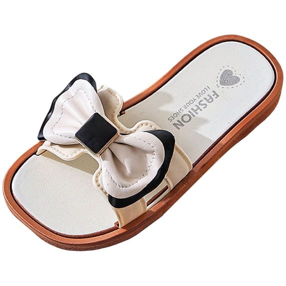 Quealent Girl's Slip on Sandals Bow Sandals Round Open Toe Beach Sandals White for Size 13.5