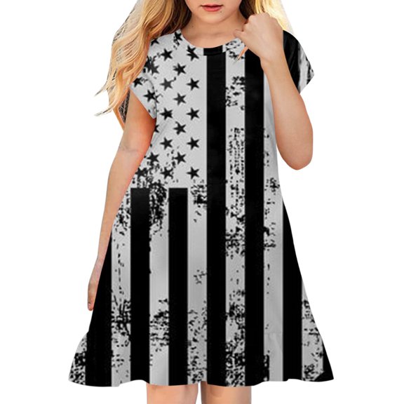 Quealent Girls 4th of July Dress Amercian Flag Independence Day Midi Dress Independence Day Dress Purple,5-6 Years