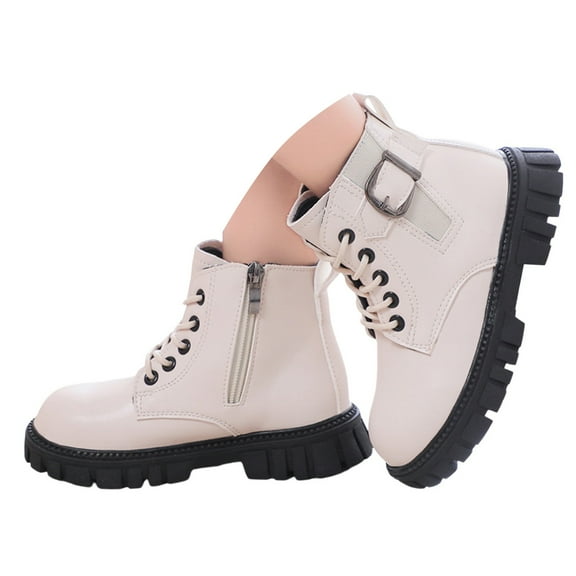 Quealent Girls Ankle Boots Zipper Low Heels Dressing Shoes Toddler White for Size 3
