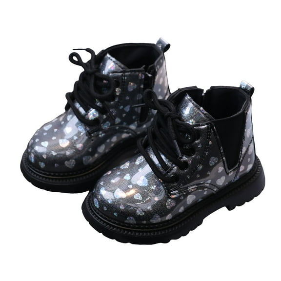 Quealent Girls Boot Hiking Outdoor Waterproof Lace-up Comfort Urban Styled Boots Toddler White (Toddler/Little Kid) Black for Size 11.5