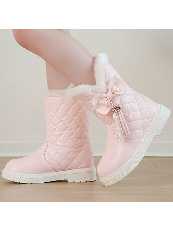 Girls Boots Winter Girls Snow Boots Thick Bottom Non Warm and Comfortable Solid Color Boots with Balls Toddler Boots Red for Size 3