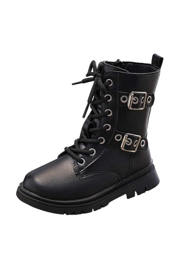 Girls Boys Ankle Boots Side Zipper Combat Shoes with Lace Up for Toddler/Little Kid/Big Kid Black for Size 3