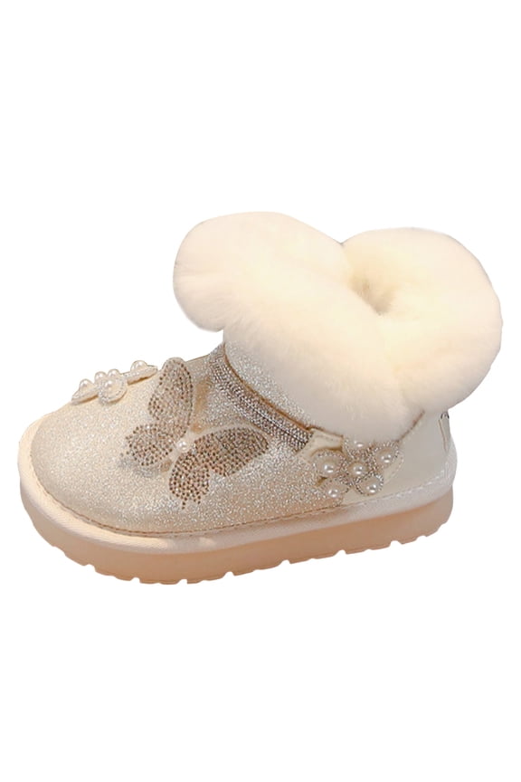 Girls Boys Boots Kids Winter Ankle Fleece Lined Warm Snow Shoes Kid Short Boots for Little Kid/Big Kid Beige for Size 2