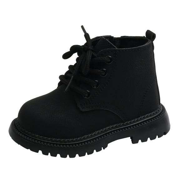 Quealent Girls Boys Combat Hiking Snow Boots Waterproof Non-Slip Fashion Work Ankle Boots with Lace Up Side Zipper for Little Big Kids Black for Size 10