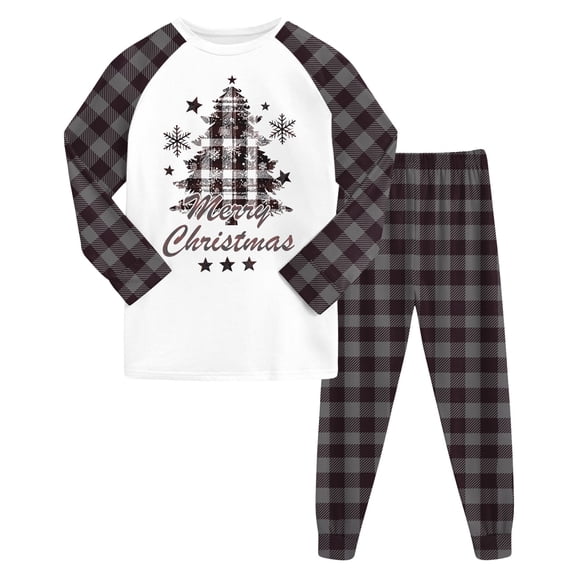 Quealent Girls Christmas Pajamas Holiday Pjs for Kids Santa Long Sleeve Sleepwear Dark Gray for Size 5-6 Years