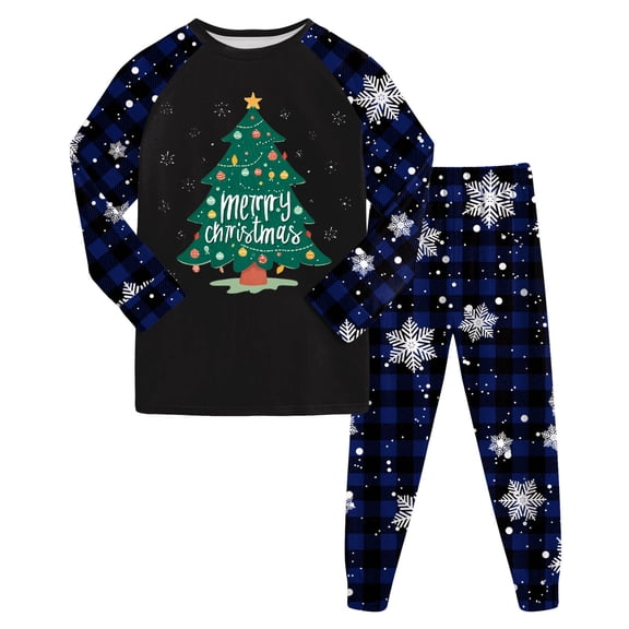 Quealent Girls Christmas Pajamas Toddler Kids Pjs Girls Boys Santa Claus Pajamas Winter Sleepwear Children Clothes Dark Blue for Size 6-7 Years