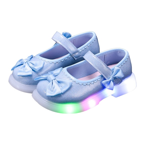 Quealent Girls Classic Slip on Mary Jane Ballet Flats Glitter Wedding Party Bridesmaids Flower Girl Princess Dress Shoes for Kid Toddler Blue for Size 6.5