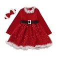 thumbnail image 1 of Quealent Girls Dress Female Big Kid Striped Tee Dress Christmas Toddler Girls Dress Santa Dress Long Sleeve with Belt Headband (Red, 7-8 Years), 1 of 7